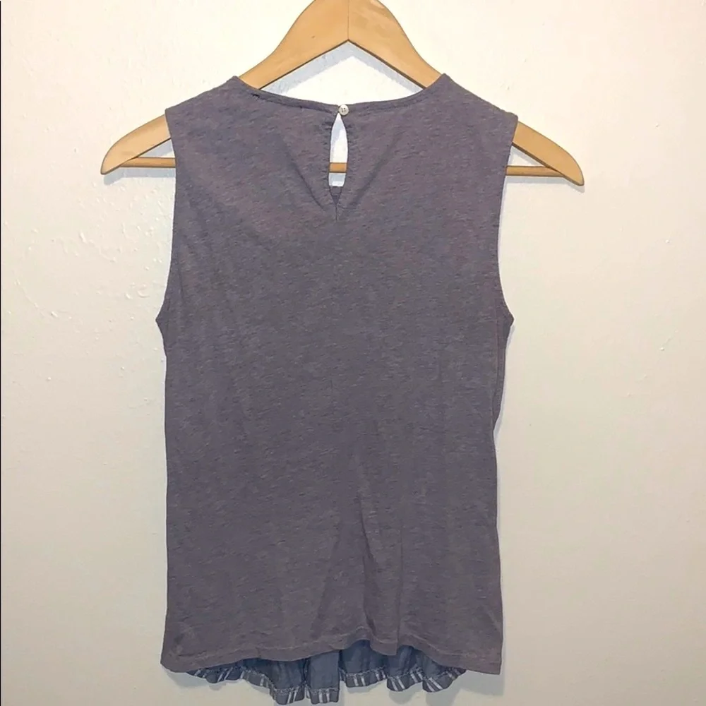 J Crew Striped Chambray Top Peplum Sleeveless Blue White Cotton XXS